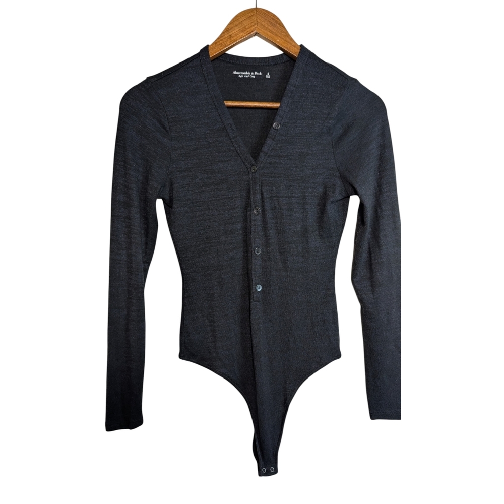 Abercrombie & Fitch Soft A&F Cozy Black & Blue Long Sleeve Bodysuit